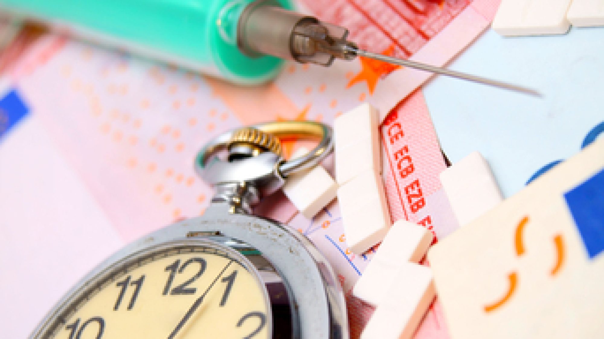 Watch,,Tablets,And,A,Syringe,For,Euro,Banknotes.