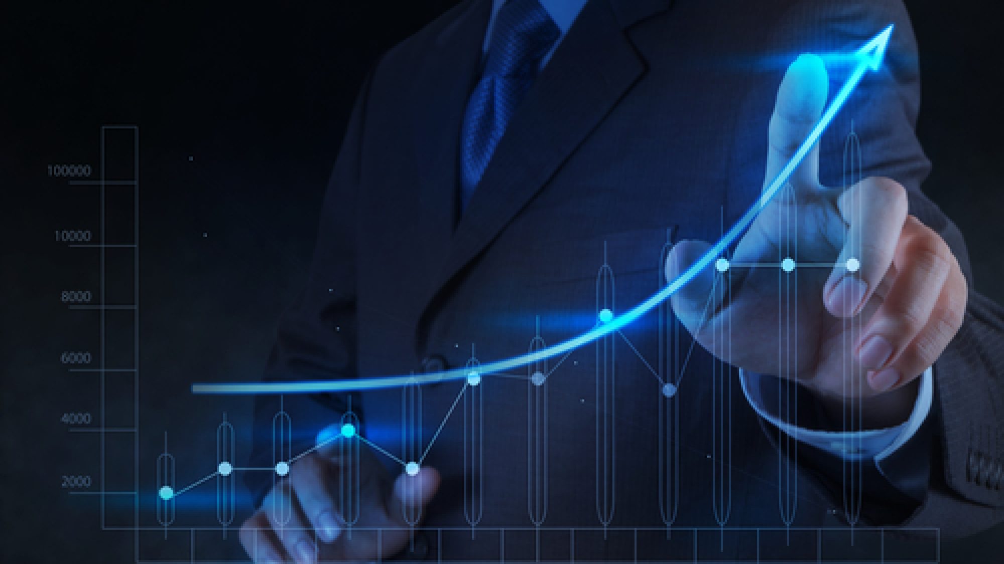 Businessman,Hand,Touch,3d,Virtual,Chart,Business