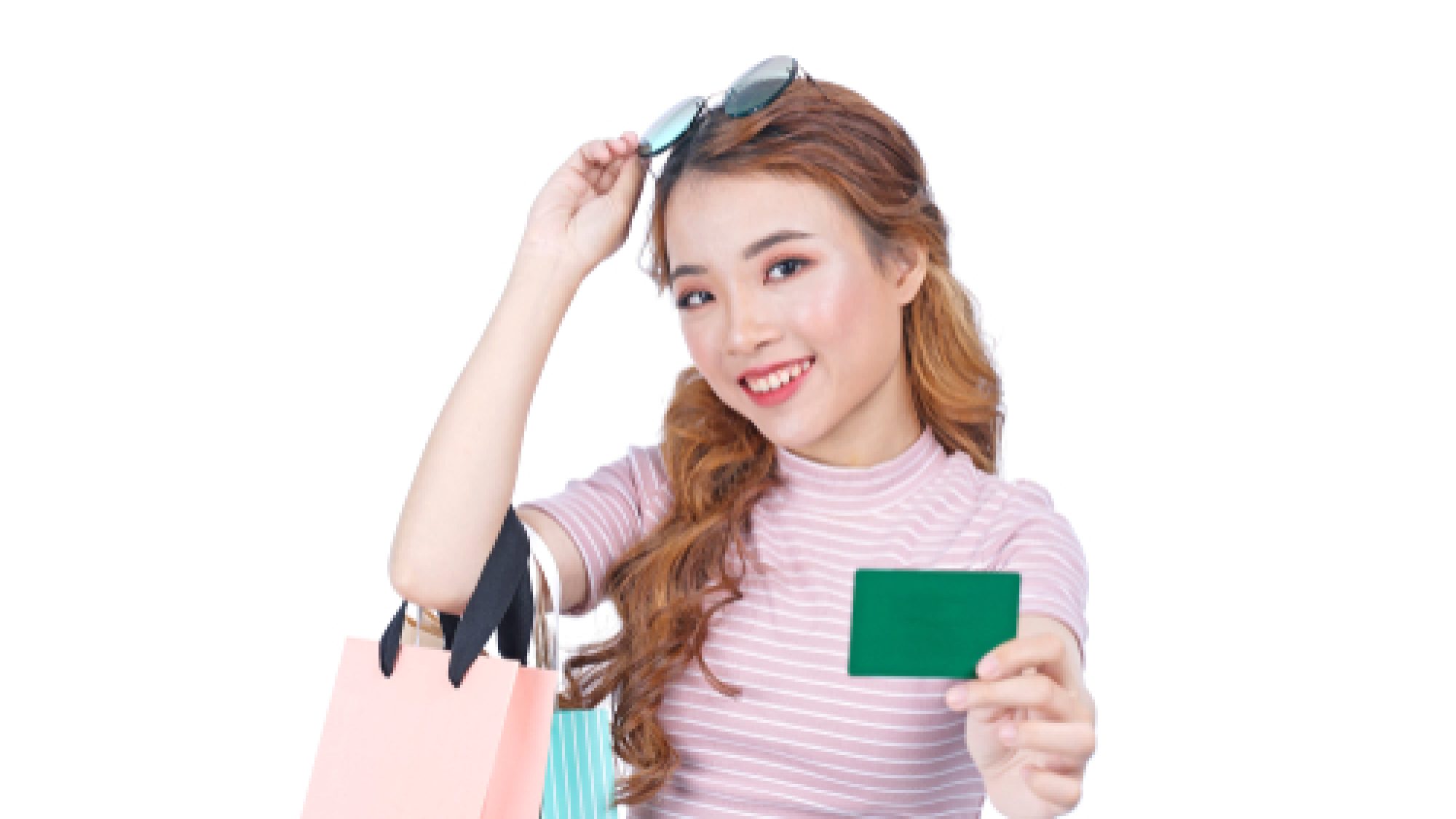 Smiling,Trendy,Dressed,Asian,Woman,Carrying,Colorful,Shopping,Bags,And