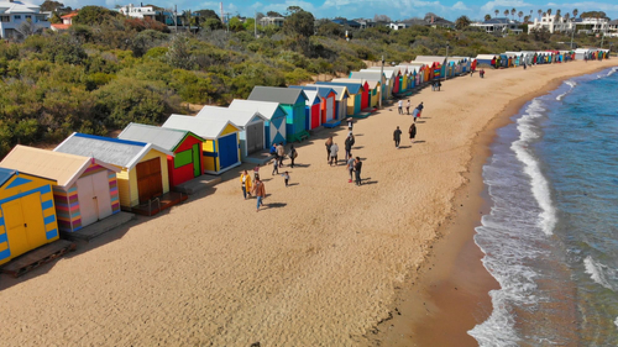 Aerial,View,Of,Brighton,Beach,Colourful,Huts,,Victoria,,Australia.