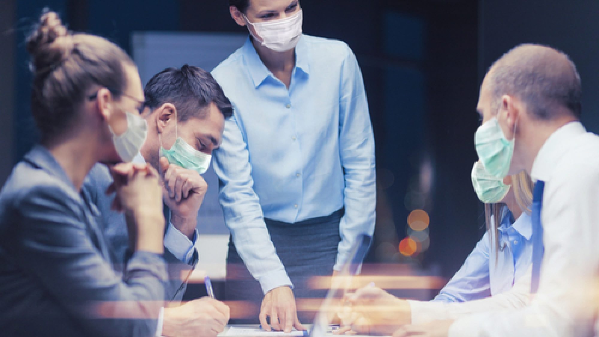 Business,,Pandemic,And,People,Concept,-,Female,Boss,Wearing,Face