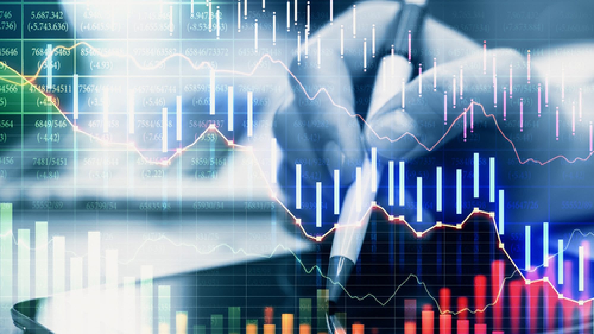 Businessman,Using,Tablet,In,Office,And,Falling,Stock,Chart,Interface.