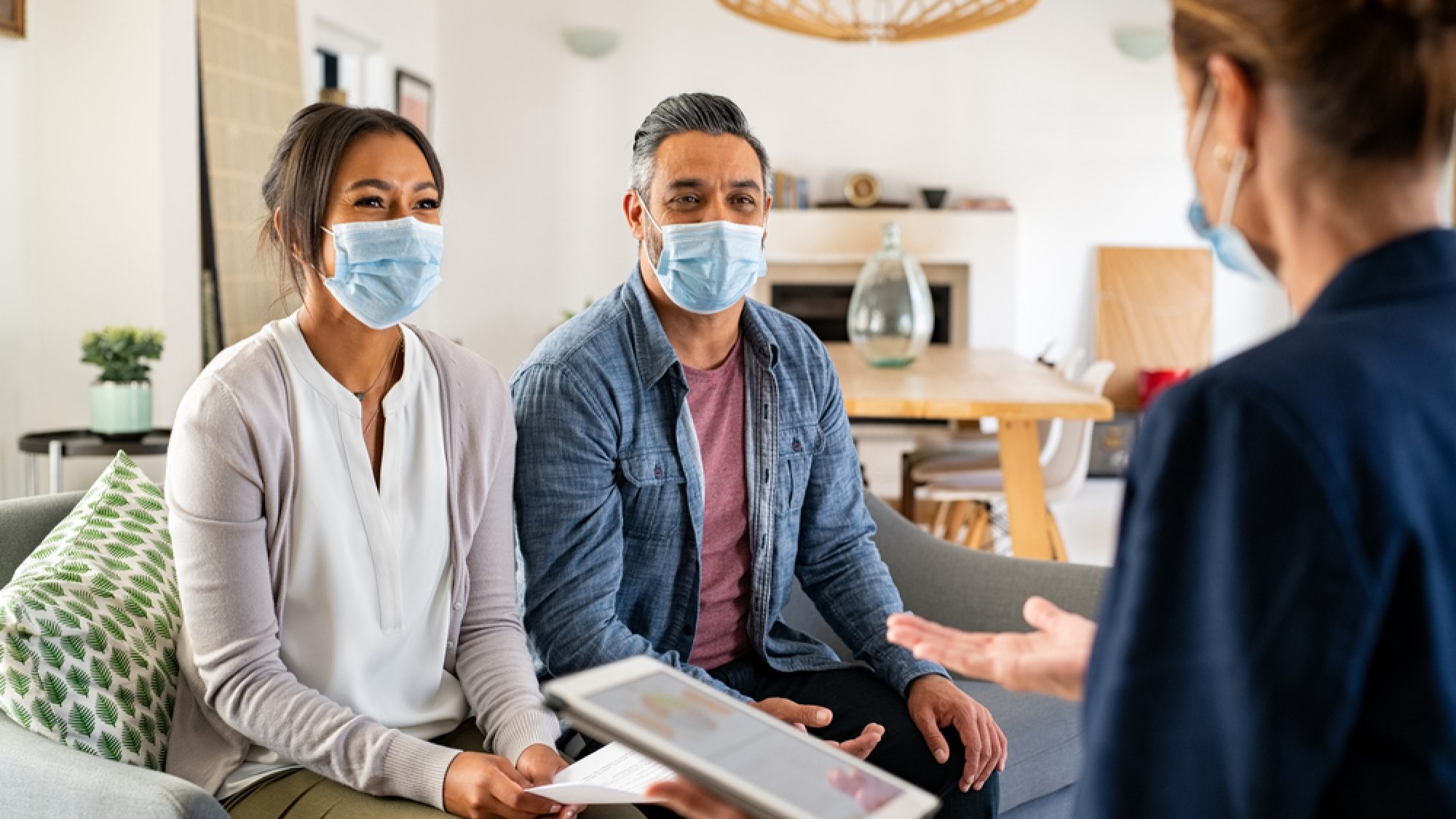 Mixed,Race,Couple,Wearing,Face,Mask,For,Precaution,Against,Covid-19