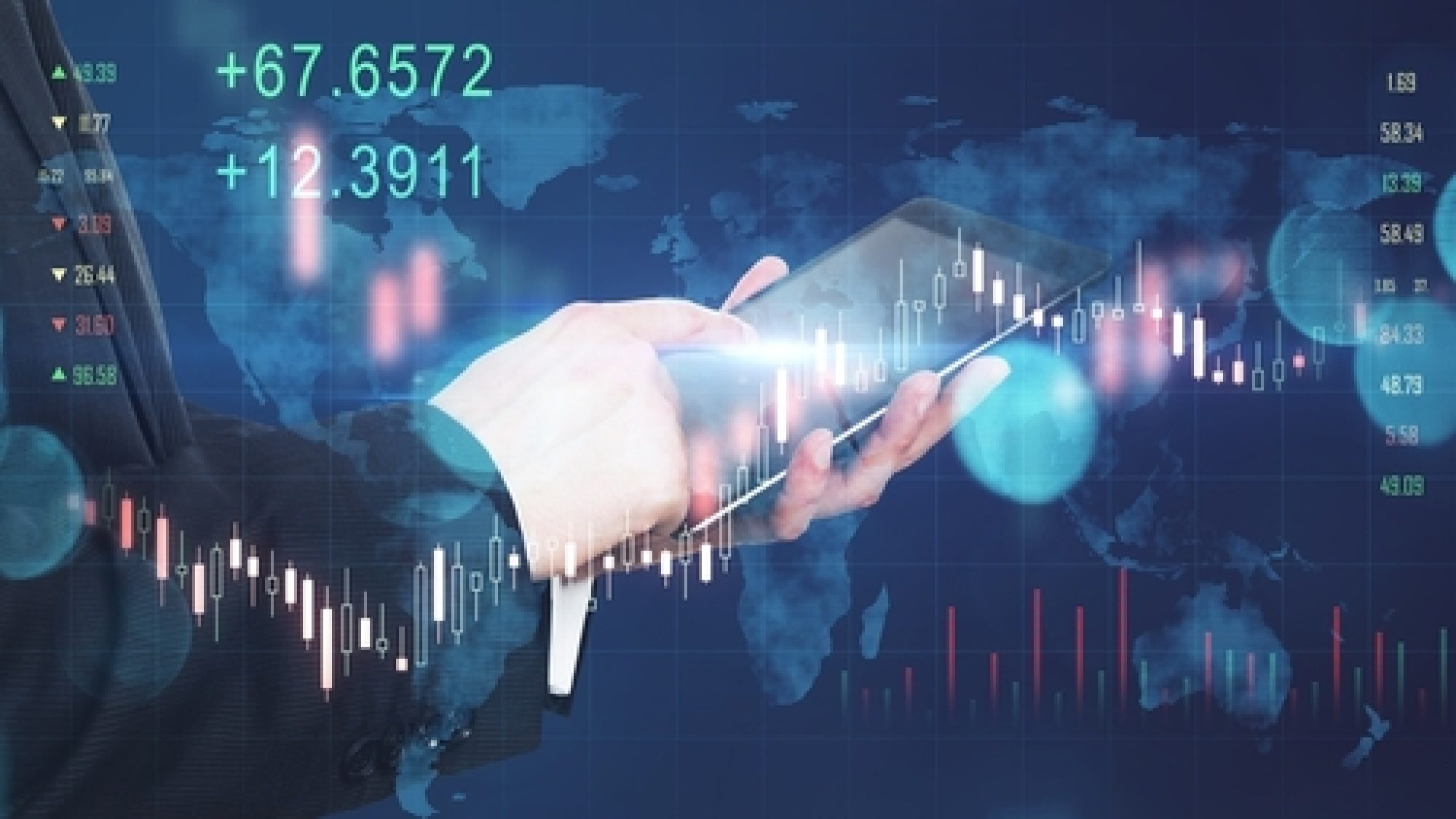 Global,Investing,Trading,Concept,With,Businessman,Hand,Using,Digital,Tablet