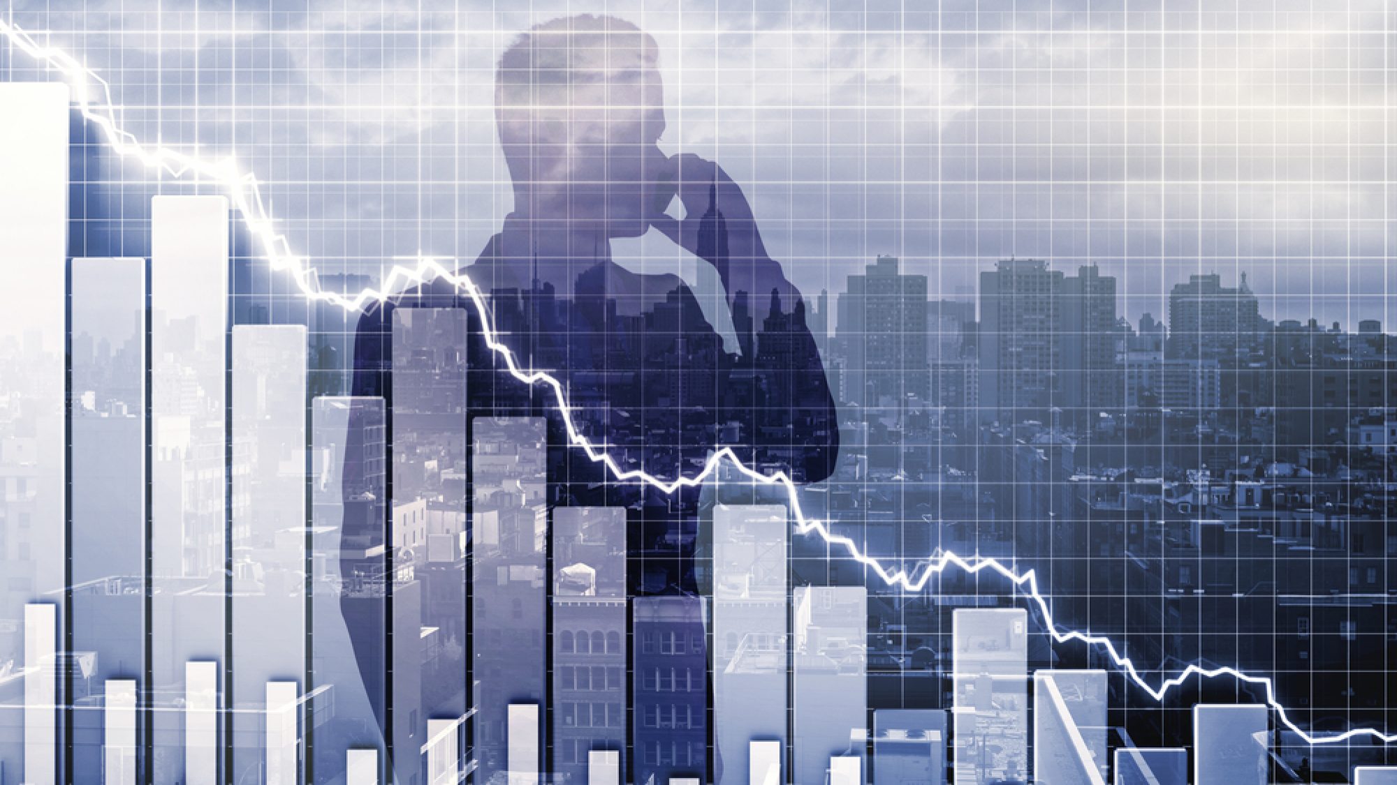 Double,Exposure,With,Crisis,Illustration,And,Man,Talking,On,Cell