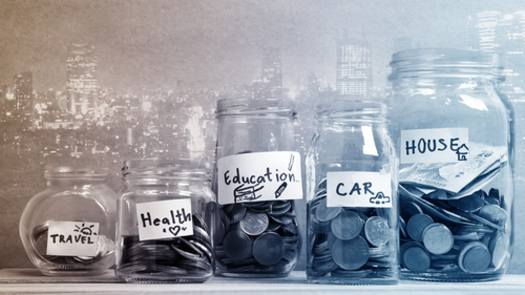 Double,Exposure,Of,Money,Saving,In,The,Glass,Bottle,For