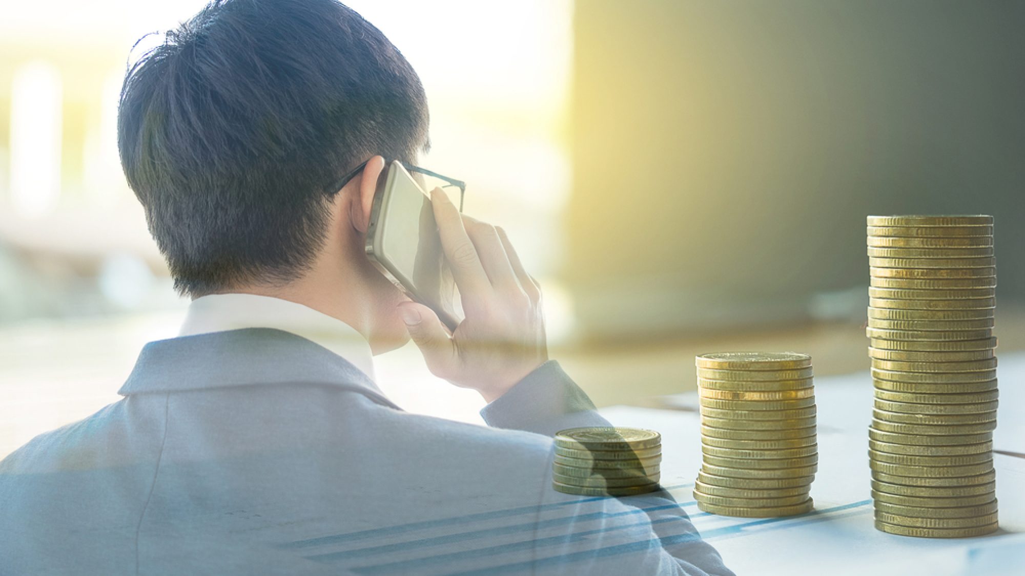 Double,Exposure,,Close,Up,Of,Smart,Businessman,Working,With,Mobile